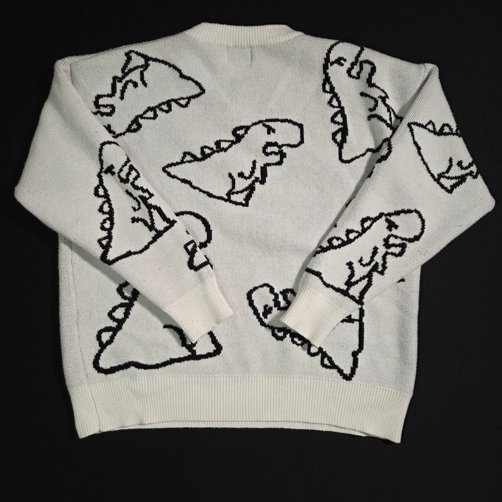 YWFG White Dinosaur Graphic Knit Sweater Women's Size L - Picture 8 of 8